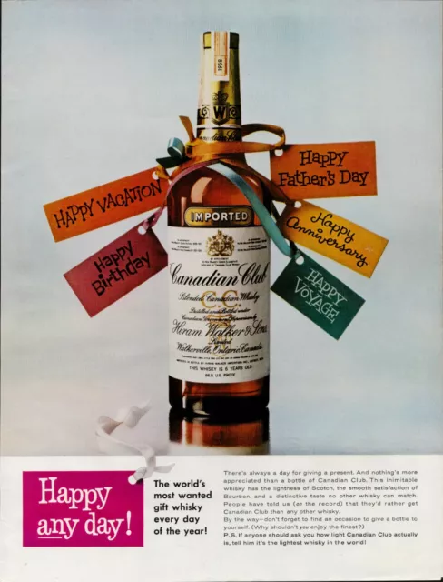 1964 Whiskey Canadian Club Alcohol Vintage Print Ad Happy Birthday Anniversary
