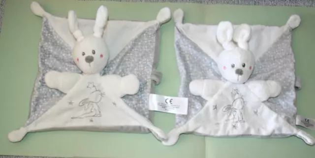 Simba Toys 2 Doudou Lapin Plat Blanc Gris Etoiles Attache Tetine Kom9