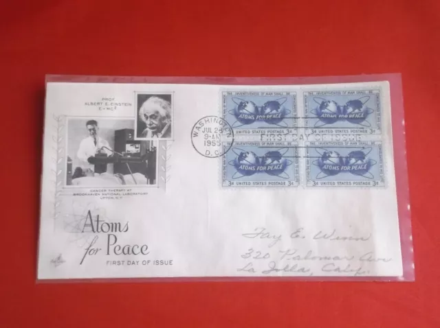Scott#: 1070 "Atoms for Peace"  FDC  Block of 4 stamps (Artcraft Cachet)