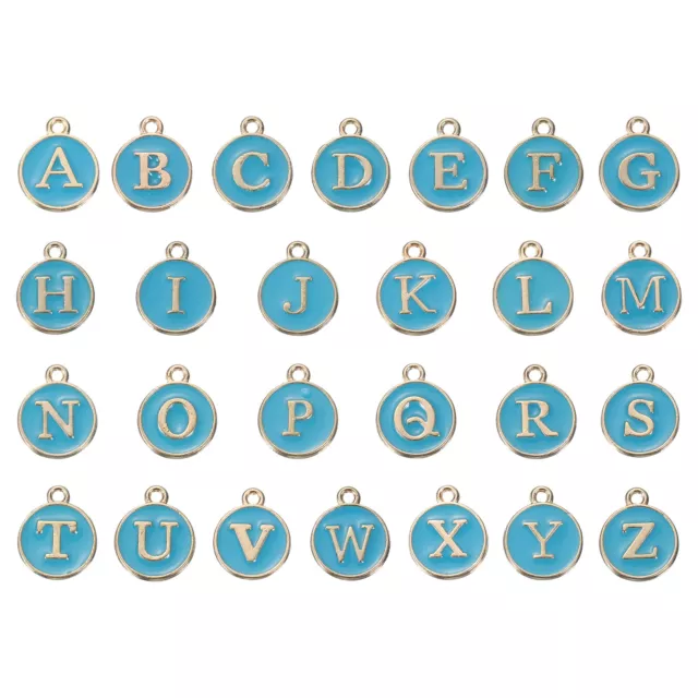 Alphabet A-Z Enamel Letter Charm Enamel Initial Charm Gold Blue, 26pcs