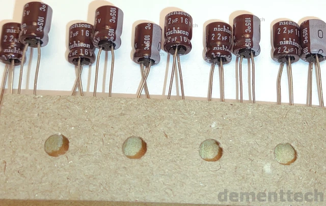 10pcs - 22uF 16V Nichicon 105C radial Low Profile capacitors (rplaces 10V) 5x7mm