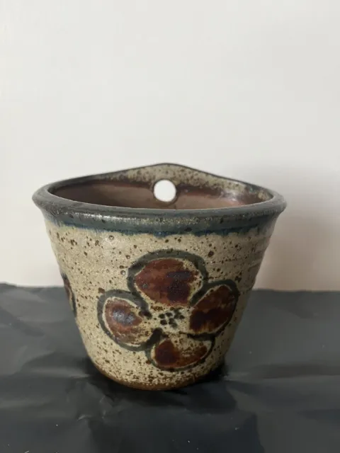 Vintage Studio Pottery Flower Pattern Wall Pocket Vase Signed/Marked