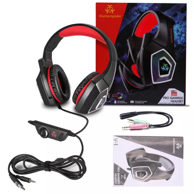 3.5mm Gaming Headset Mic LED Headphones Stereo Bass-Surround for PC Xbox PS4