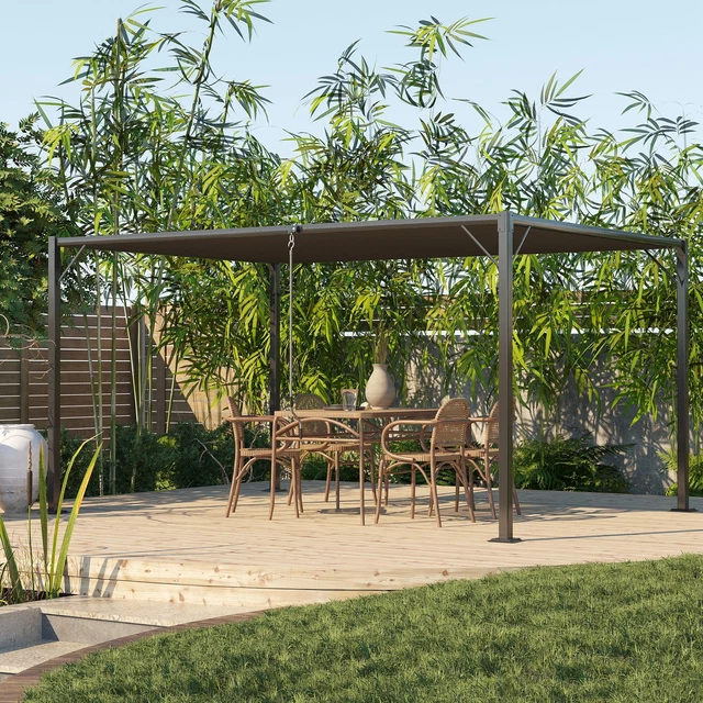 Outsunny Pavillon mit Lamellendach 4x3m Gartenpavillon mit Dach einstellbar Alu