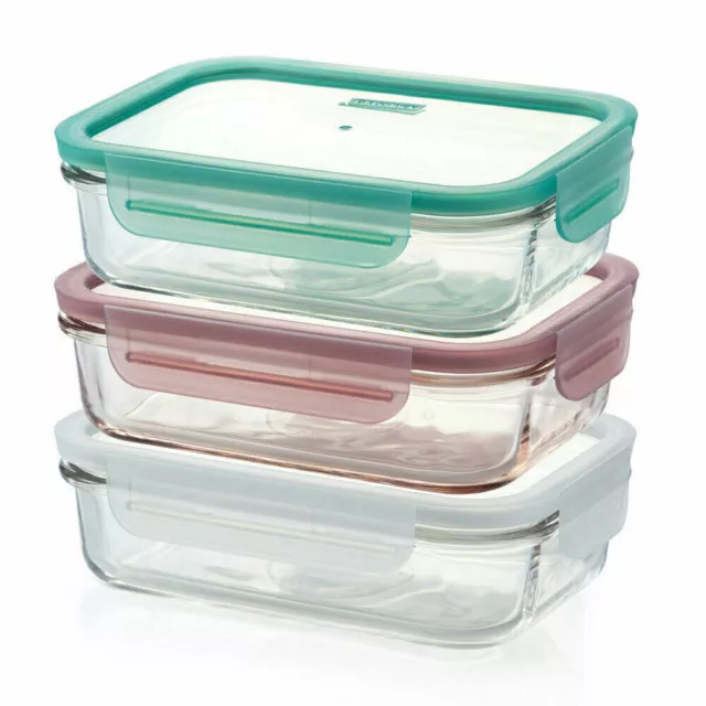 Glasslock 3Pc Rectangular Storage Glass Container Set W/ Lid 710Ml