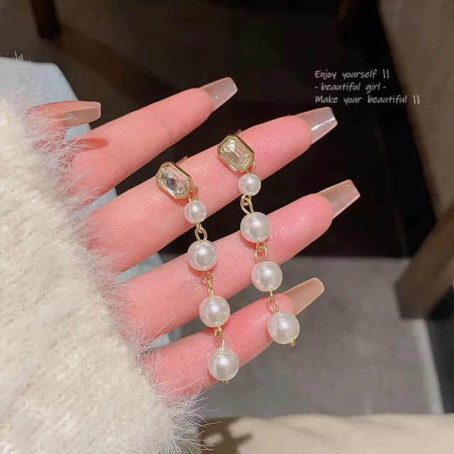 New Pearl Crystal Zircon Tassel Long Drop Earrings For Women Fashion Earrings