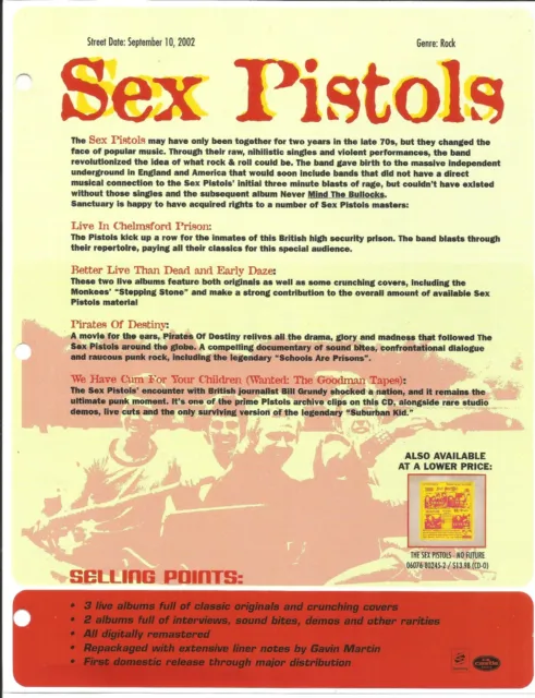 SEX PISTOLS Rare VINTAGE 2002 DOUBLE SIDE PROMO TRADE AD Poster for Reissue CD