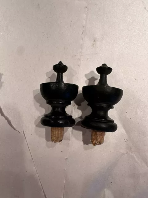 Pair Of Antique Carved Wooden Clock Finials