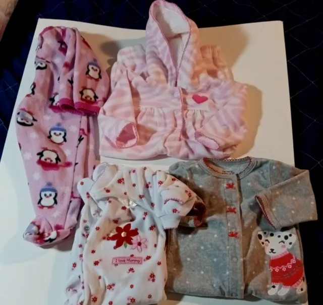 Baby Girl 3 Mon. Carter's Winter Fleece Zip Sleeper Pajama/ Outfit Lot.  Winter