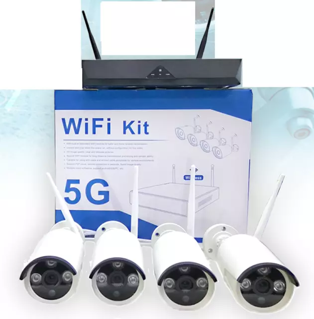 Kit Videosorveglianza Wireless Full Hd 4 Canali Wifi Remoto Ip 5G Dvr Nvr Lan