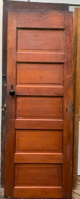 1900's Raised Wooden Door with original porcelain Door Knobs Black Porcelain