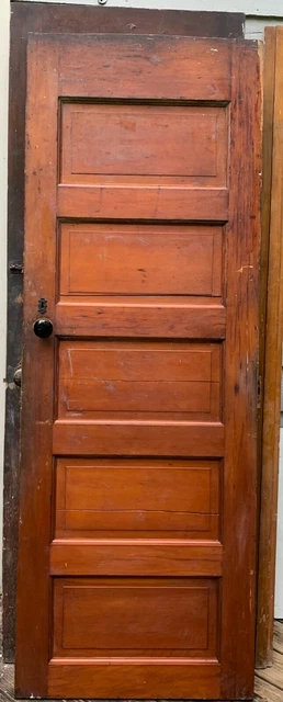 1900's Raised Wooden Door with original porcelain Door Knobs Black Porcelain