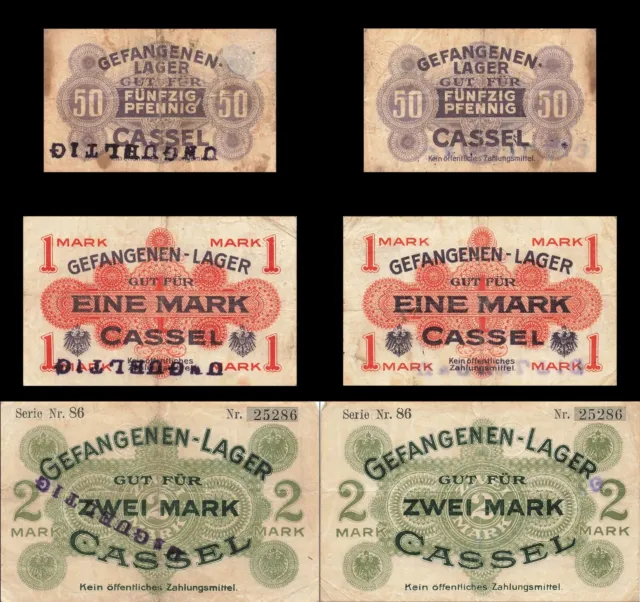 3 x Banknoten GEFANGENEN-LAGER  CASSEL KASSEL   1.Weltkrieg