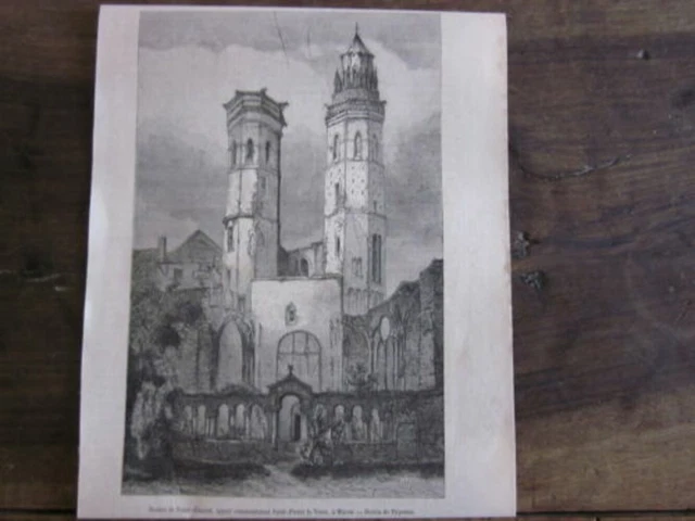 GRAVURE SUR BOIS 19ème RUINES DE SAINT VINCENT MACON SAONE ET LOIRE
