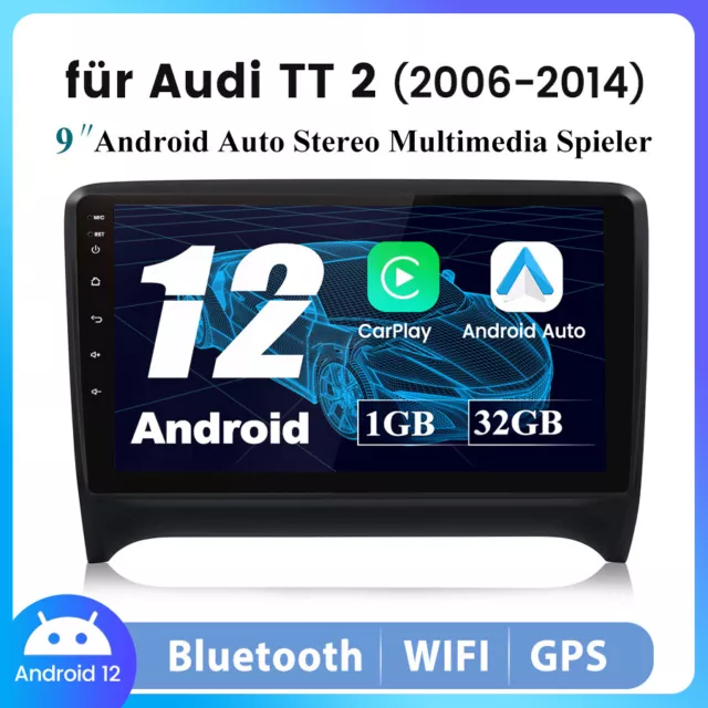 GPS Navigation Carplay WIFI 9“Autoradio Für Audi TT 2 2006-2014 Android 12 1+32G