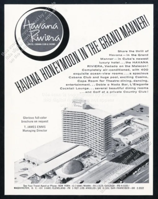1958 Havana Riviera hotel Cuba honeymoon theme vintage print ad