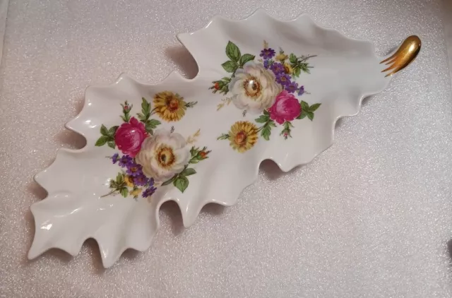 Old Nuremberg Bavaria Germany Porcelain Leaf Candy or Relish Dish Floral Plate