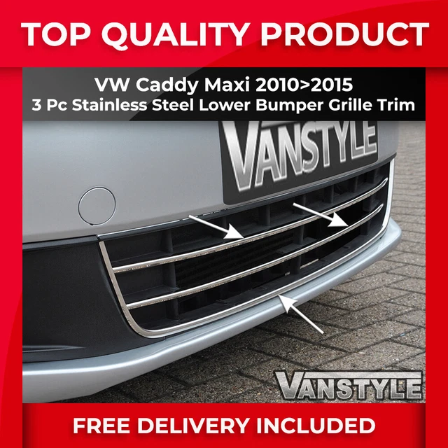 Fits Vw Caddy Maxi 2010-15 3 Pc Front Grille Stainless Steel Grill Lower Chrome