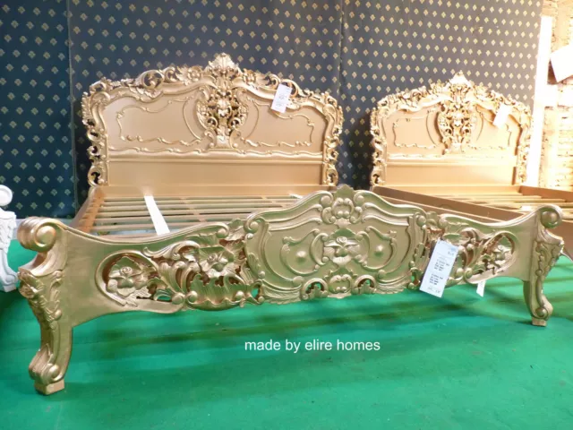 EU STOCK ~ EU Queen Size Mahogany French style furniture Baroque Gold Rococo Bed 3