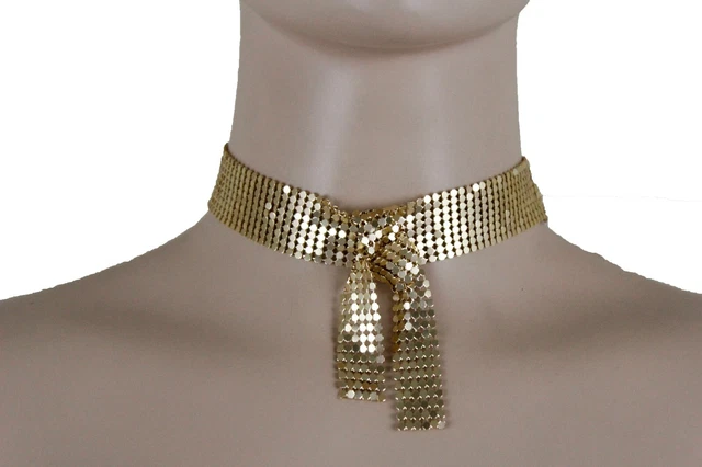 Women Fancy Gold Mesh Metal Fashion Jewelry Choker Short Necklace Bow Neck Tie Women Fancy Gold Mesh Metal Fashion Jewelry Choker Short Necklace Bow Neck Tie