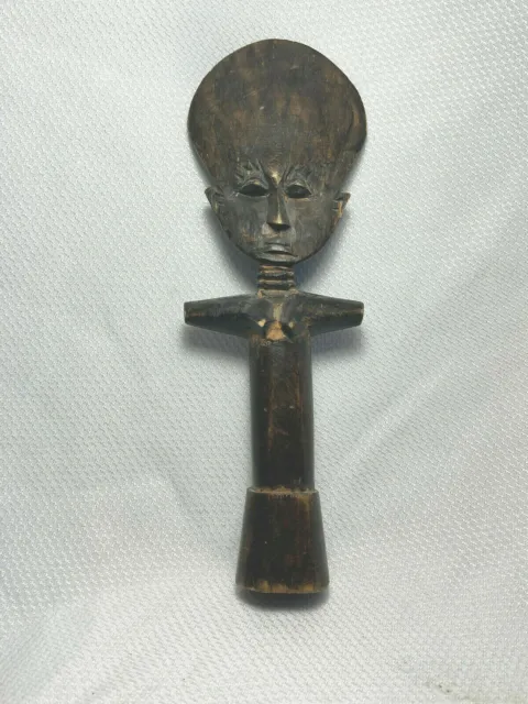 Vtg Tribal Art Carved Wood Hand Held Ceremony African Fertility Statue Flat Head