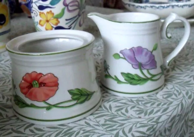 Vintage Villeroy & Boch Amapola Pattern Cream or Milk Jug + Sugar Bowl (no lid)