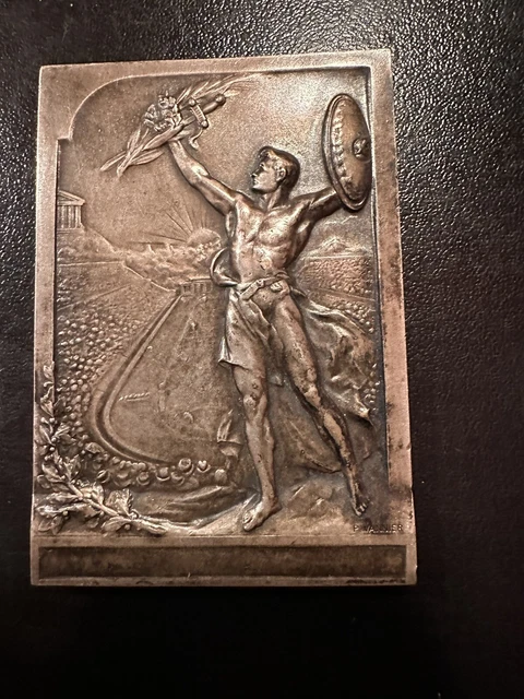 Plaque Art Déco des Jeux Olympiques d'Amsterdam de 1928 en bronze En
