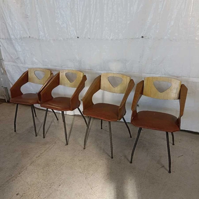 4 Sedie Vintage Design Carlo Ratti anni 50 Compensato Curvato e Ferro Italia