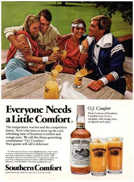 Southern Comfort Everyone Needs SoCo OJ Vintage Print Advertisement 8"x 11" 1982