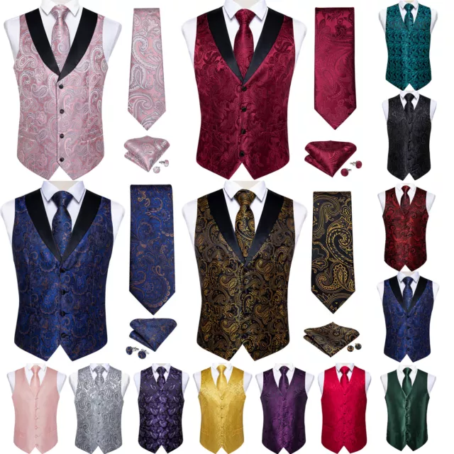 Dibangu New Mens Formal Wedding Waistcoat Paisley Floral Suit Vest Slim Tie Set