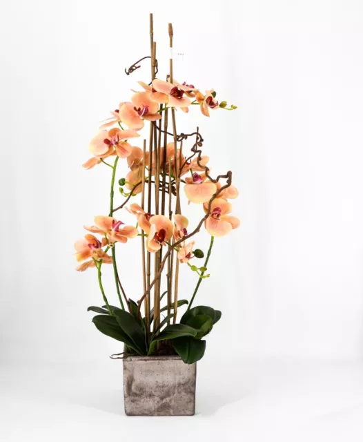 Phalaenopsis Orquídea Artificial 90CM Con Jarrón Cuadrado Naranja Flores Plantas