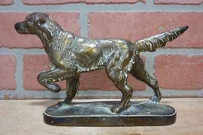 Antique Cast Iron POINTER HUNTING DOG Bookend Decorative Art Statue Brass Wash