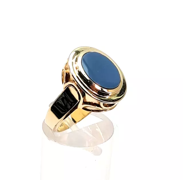 Ring Achat 585 Gold 14k, mit blauem ovalem Achat