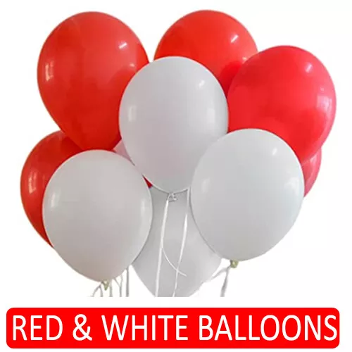 100 Red and White 10" Plain Helium Latex Balloons For Valentine Party Love decor