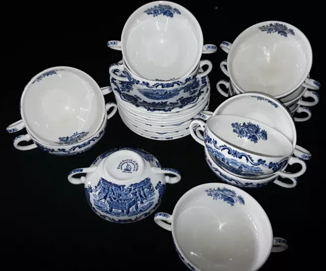 12x Keramik Suppentassen Ironstone Enoch Wedgwood England, blau weiß