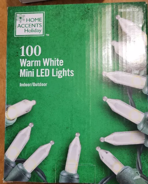 HOME ACCENTS 100 LIGHT 29 ft LED WARM WHITE MINI LED Lights on Green Wire