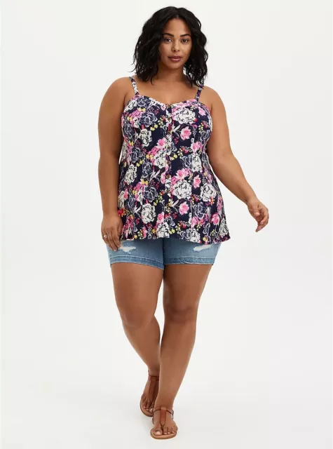 Torrid 5X 28 Navy Floral Rayon Fit & Flare Cami