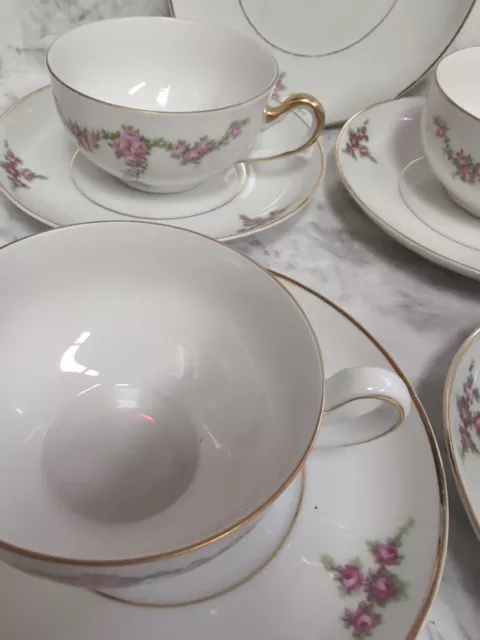 Heinrich & Co Selb Bavaria Germany Vintage Teacups and Saucers Set Of 4 Gold Rim 3