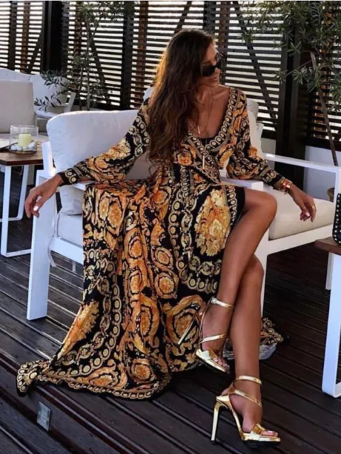Women's Maxi Dress Long V Neck Long Sleeve Dress Casual Party Beach Sundress New