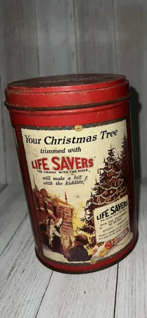 Vintage Lifesavers Candy Colorful Christmas Tin Canister 1988 Limited Edition