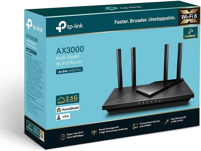 TP-Link Archer AX55 AX3000Mbps WiFi 6 Router, WiFi Router, Gigabit Ports OneMesh