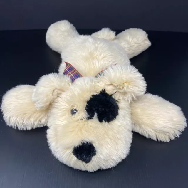 Walmart Tan Puppy Dog Plush Black Eye Spot Stuffed Animal  Plaid Bow 16" Floppy