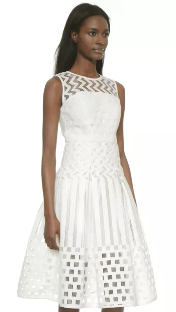 Milly Illusion Filament Inverted Pleat White A-line Dress NWT $750.00 Size 4 S 3