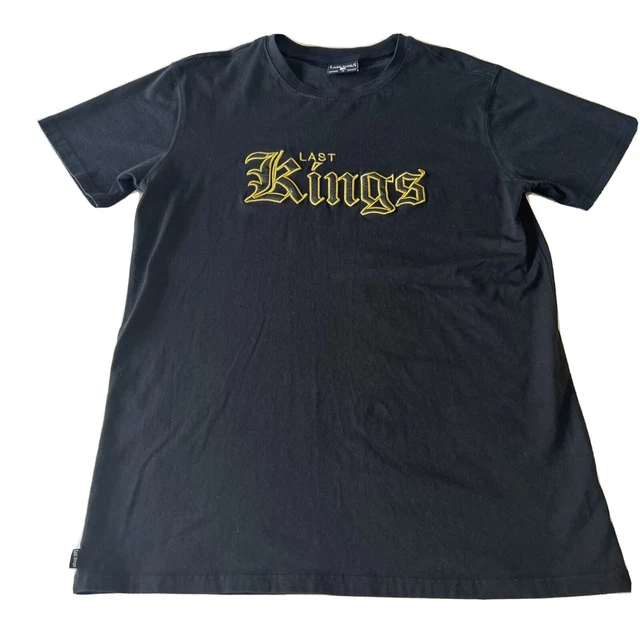 Last Kings Mens Black Riund Neck T-shirt With Large Raised Leather Logo Size L