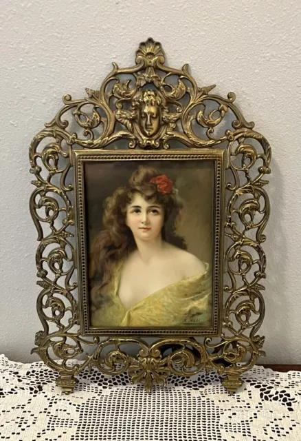 Gorgeous Antique Art Nouveau Gilt Table Stand-Up Frame Photo Old Asti Print