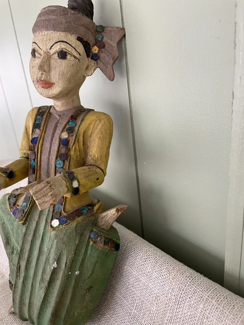 Vtg. Hand Carved Hand Painted Burmese Musician Figure Wall Hangings 5
