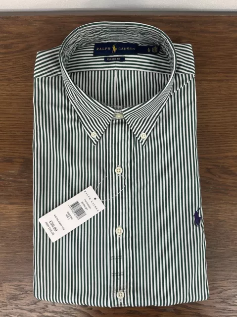 Polo Ralph Lauren BD PPC SPT LS White Green Stripe Poplin Shirt Size Large L