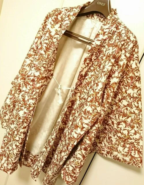Woman Japanese Kimono Haori Jacket Silk Flower Grass Off-White Brown