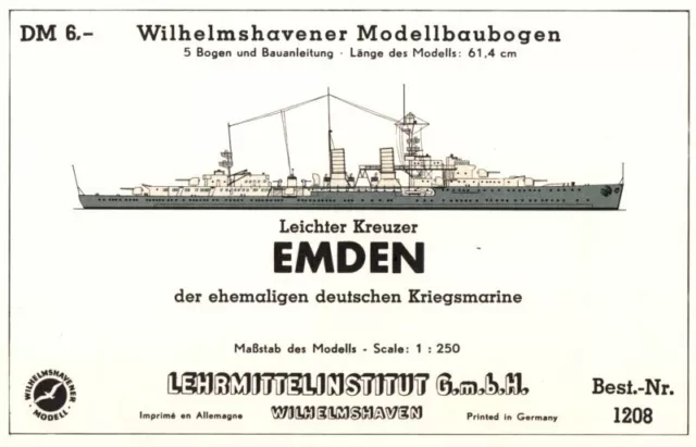 Wilhelmshavener Modellbaubogen 1208 Lehrmittelinstitut - Leichter Kreuzer Emden