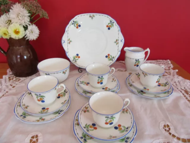 Stunning Vintage Bone china Rosina  Art Deco  blue rim Tea set hand painted